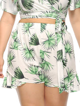 Pantalones casuales con volantes y cintura elástica con estampado holgado